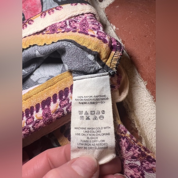 FREE PEOPLE Freshly Squeezed Grapefruit Flowy Boho Button Tie Sleeve Top Small - Picture 9 of 15